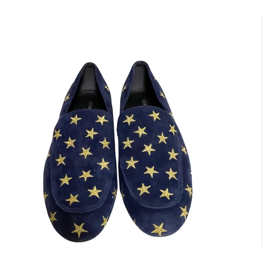 kenneth cole New York westley navy blue and gold star loafers size 7.5